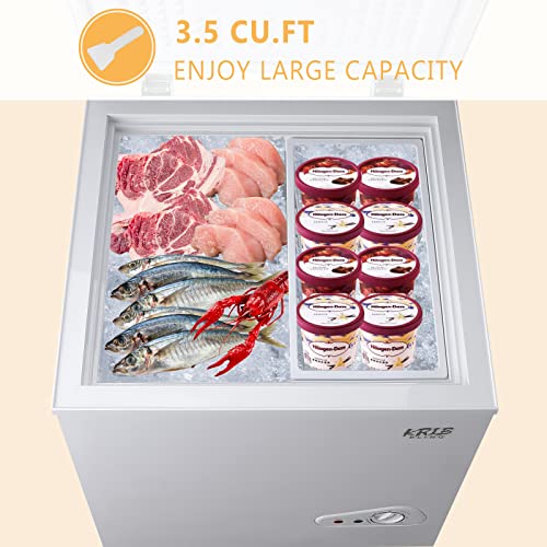 Krib Bling 3.5 Cu.ft Compact Chest Freezer With Basket, Top Door Open Freestanding Deep Freezer With 6 Level Temperature Adjustment, Ideal For Home, Kitchen, Office, White #TOP1