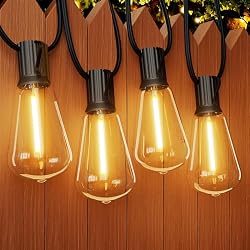 OHLUX 120FT Outdoor String Lights, 62 LED ST38 Edison Bulbs, E12 Base, 2200K Cafe Warm Color, Max.Connectable 14 Strands, Anti-Fall & Waterproof Dimmable Hanging for Outside Patio Backyard Bistros