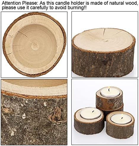BSTKEY Set of 12 Wooden Tea Light Candle Holders, Decorative Votive Candle Holders Tealight Stand, Wood Centerpieces for Table Wedding Party Home Decor, 2.5cm Tall