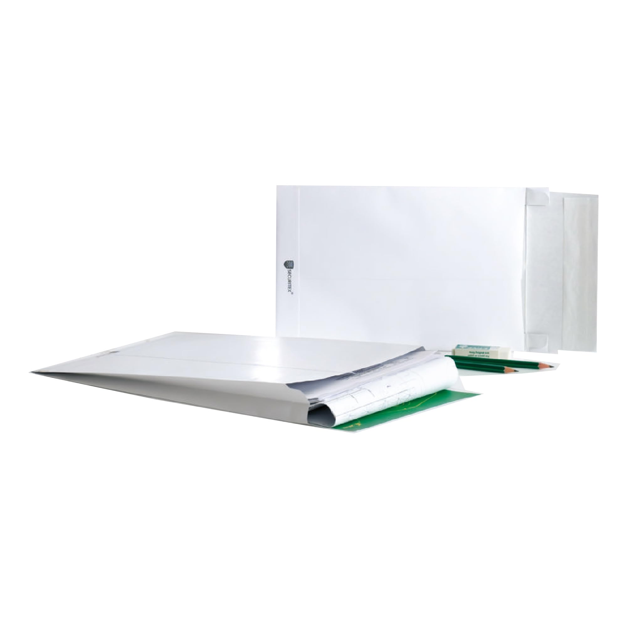 >100 Buste bianche a sacco con soffietti Securitex® B5 17,6x25x3,8cm 130gr