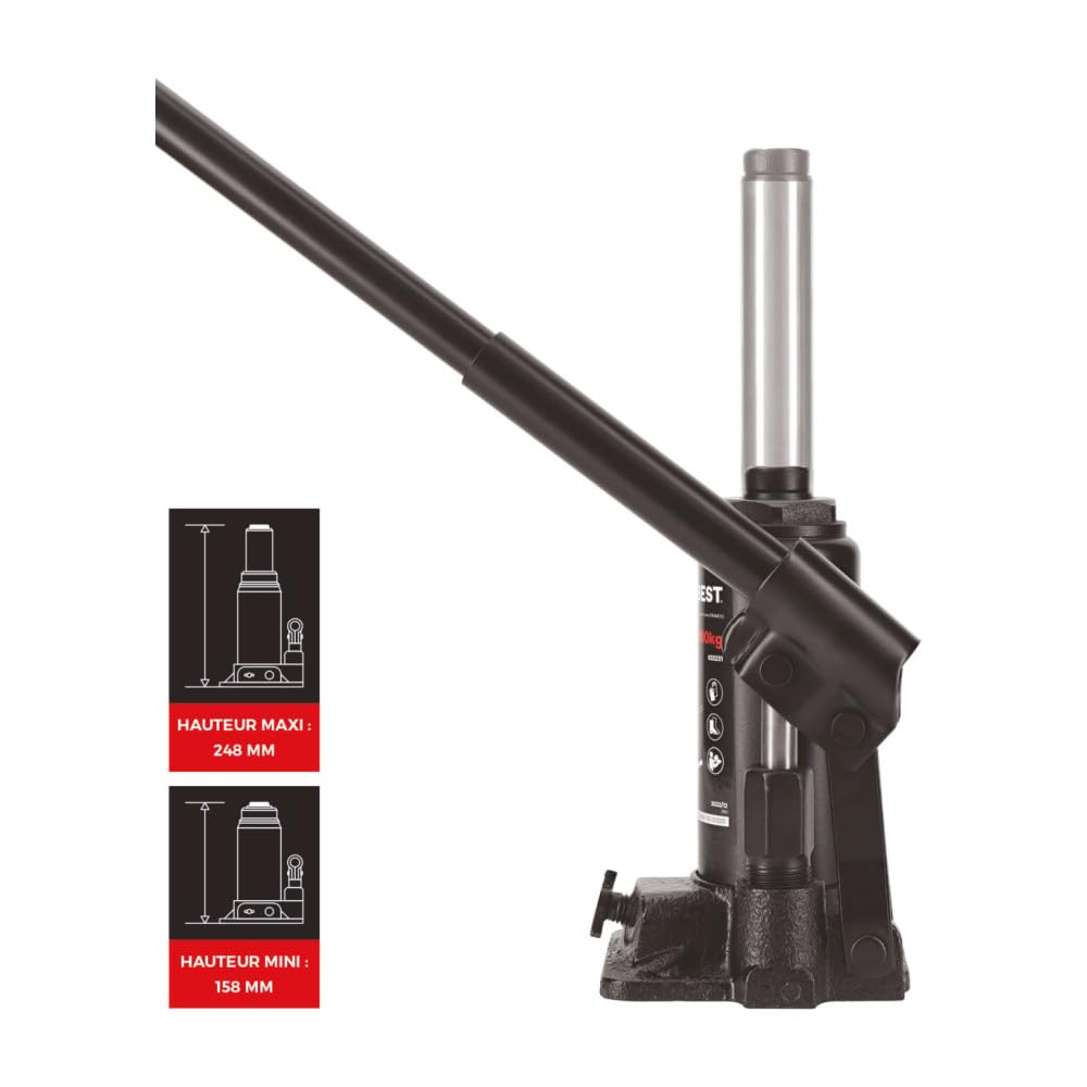 Autobest Cric hydraulique Bouteille 2 Tonnes de 158 à 308 mm