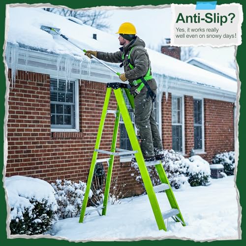 Image of Fiberglass Ladder, Single-Sided Stepladder for Electrical Engineering Ladder Construction with a Load Capacity of 330 pounds (3 Step-Green)
