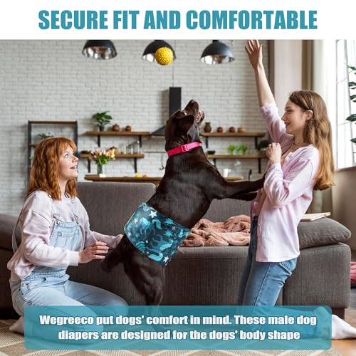 Image of wegreeco Washable Male Dog Diapers (Pack of 3) - Washable Male Dog Belly Wrap (Mustang, Medium)