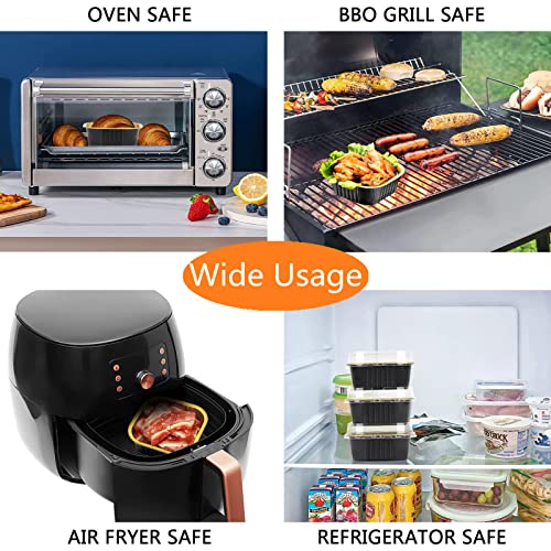 Axztyyla Square Baking Cups, 50Pcs 5Oz Aluminum Foil Mini Cake Pans With Lids, Disposable Creme Brulee Ramekins Muffin Tins Flan Cupcake Liners Dessert Cups Containers With 50 Spoons (Black, 50Pcs) #TOP3