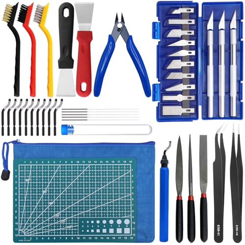 VZXZXE 42-teiliges 3D Drucker Werkzeug Kit, Zubehör Set mit Düsenreinigungsset, Reinigungsnadeln, Drahtbürsten, Entgrater, Zangen, Schaber & Feilen für Reinigung Wartung, in Aufbewahrungstasche