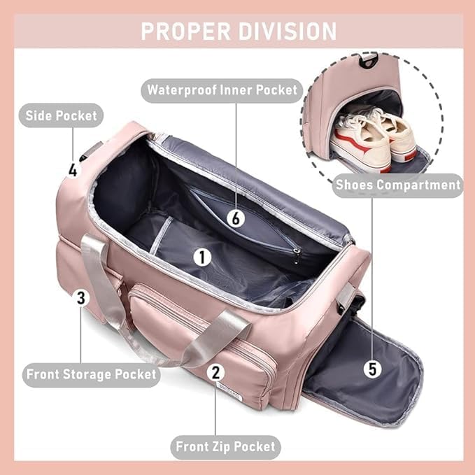 Image of CLAPONE 44 cms Gym Bag for Women Nylon Travel Bags for Women /Duffle Bags /Foldable, with Shoe CompartmentLuggage /Foldable Vanity Travelling Handbags /Gym Shoulder Bag /Duffle Bag (Pink-Gym Bag)