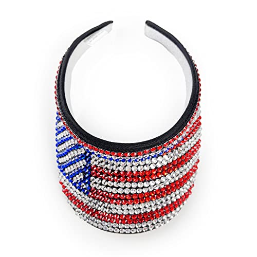 Zedeks Patriotic American Flag Rhinestone Women Sun Visor Hat For 4Th Of July!Fashion Crystal Sparkle Bling Women Summer Beach Hat!Uv Upf 50+ Protection Sports Hat #TOP3