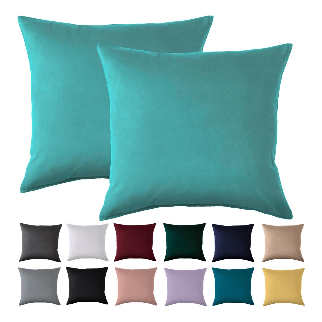Kissenbezug 40x40 2er Set - Kopfkissenbezug 40 x 40 cm Türkis Für Kissen 100% Mikrofaser Kissenhülle Bügelfrei & Knitterfrei mit Reißverschluss