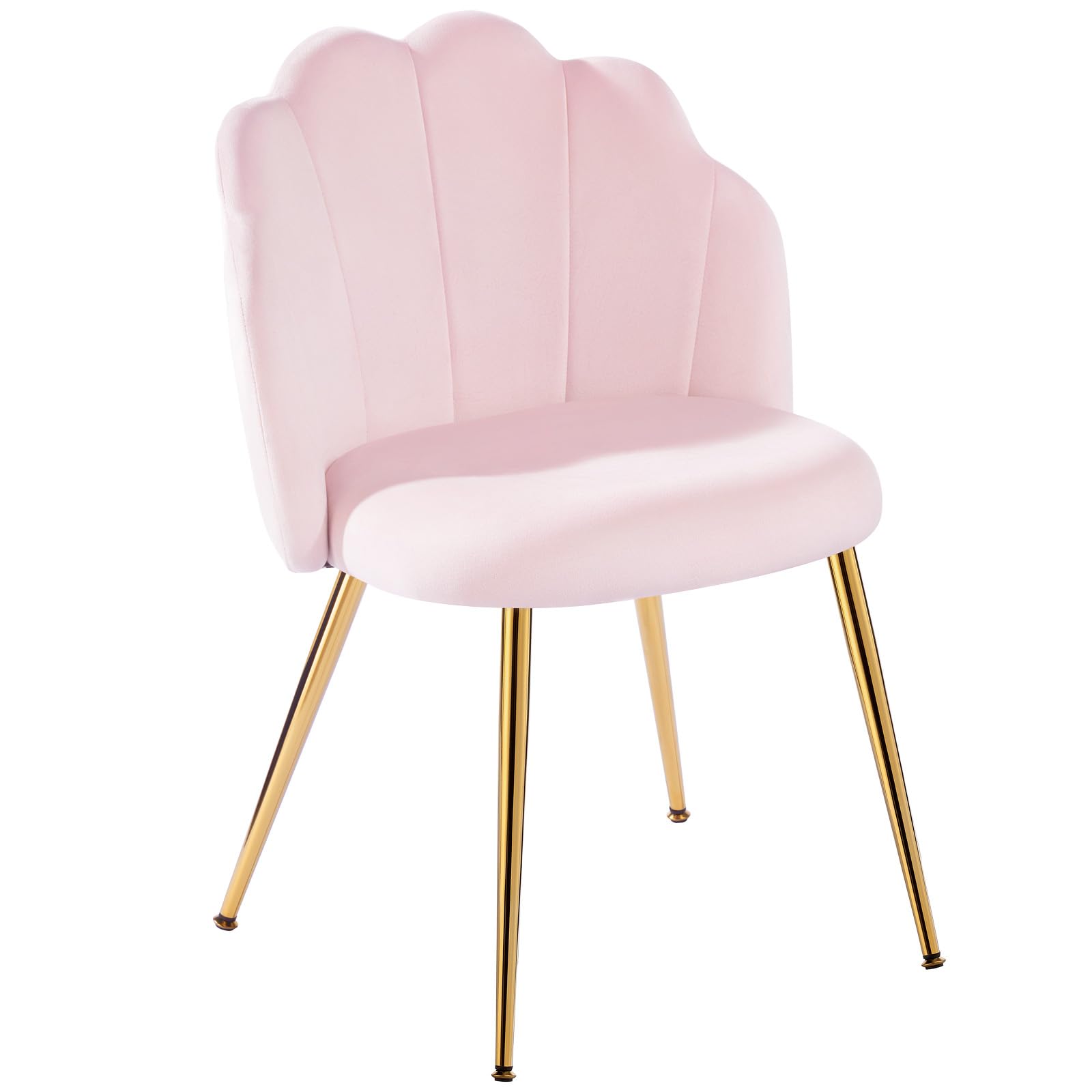 Eufurnibi Dressing Table Chair with Back & Gold Legs, Shell Chair for Bedroom, Living Room & Dining Room, Easy Assembly, Pink