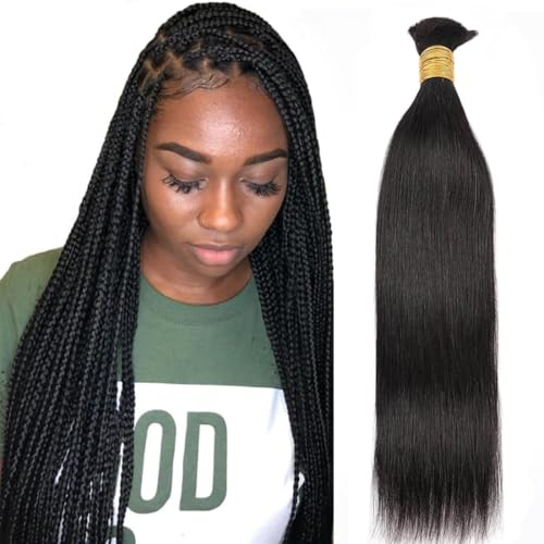 Human Braiding Hair for Boho Braids 20inch Straight Bulk Human Hair Extensions for Braiding No Weft Brazilian Virgin Human Hair for Black Woman Straight 1 Bundle 100g Natural Black