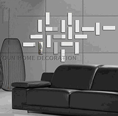 Colorfulhall 18 PCS Silver Rectangular 3d Acrylic Mirror Wall Stickers Wall Decal 080301029_100