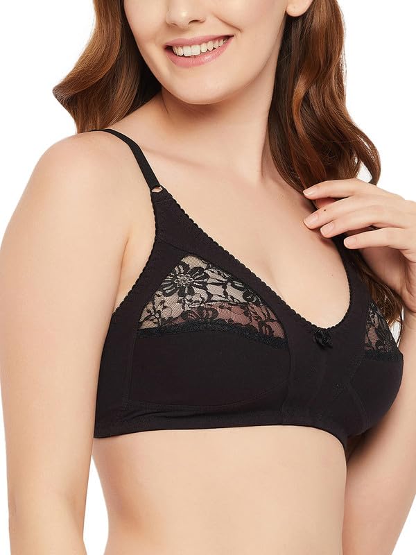 Image of Clovia Women's Cotton Solid Non-Padded Full Cup Wire Free Everyday Bra - Black