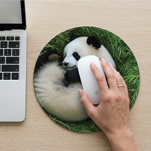 Image of Premium Non-Slip Mouse Pad for Office, Home & Gaming | Smooth Surface for Optical & Laser Mice | Durable Anti-Skid Rubber Base | Precision Tracking | Round Panda Design