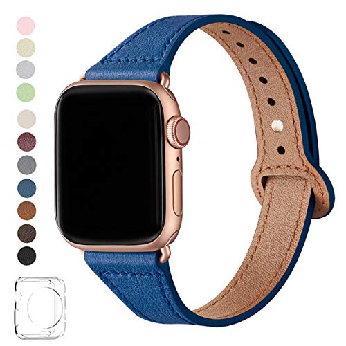 SUNFWR Compatible Bracelet Intelligente Watch 42mm 38mm 44mm 40mm, en Cuir Véritable Bracelet Watch Remplacement Compatible Series 5 Series 4 Series 3/2/1 (38mm 40mm, Cape Blue Or Rose) Cover