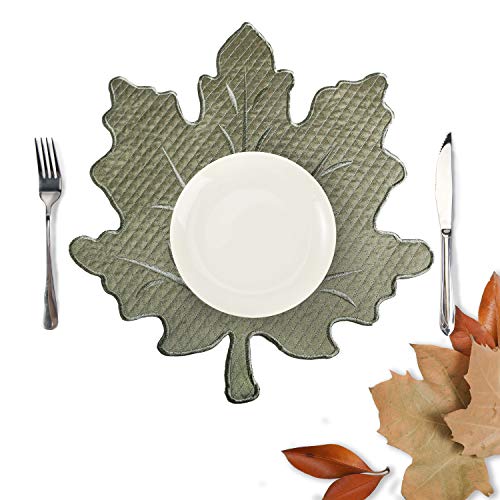 OWENIE 4PCS Thanksgiving Placemats for Dining Table, Embroidered Maple Leaf Place mats for Fall, Machine Washable, Set of 4 (Sage Green)