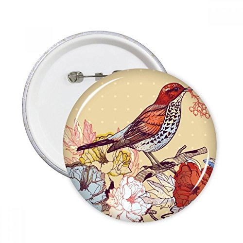 Pins oiseaux branche fleurs finition soignée insigne rond multicolore