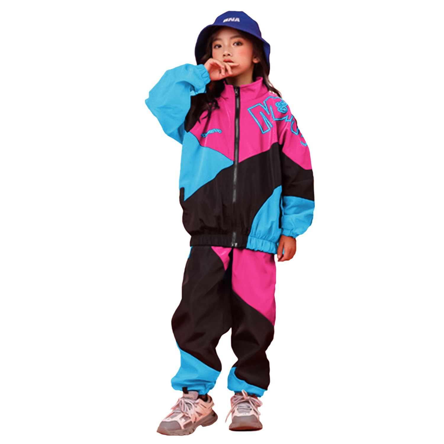LOLANTA Boys Girls Color Block Jacket Track Pants Set Hip Hop Dance Clothes