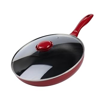 KITCHENMARK Nonstick Aluminium Frypan with Lid 28cm Frying Pan Suitable with Multiple Cooktops - Red
