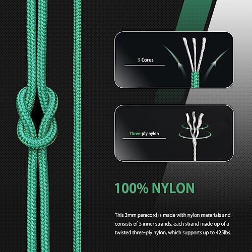 Abma Cord Paracord 425 lbs 3mm 100% Nylon 30M - Mint, Solid-mint, 30 Meters - Image 3