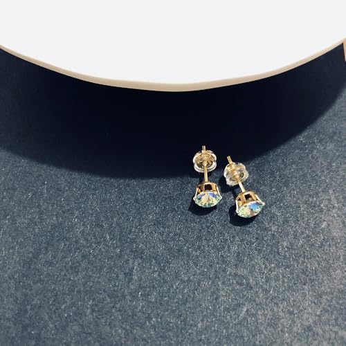 Pearllives CZ Stud Earrings 18K Gold Plated 316L Stainless Steel Earring Studs Hypoallergenic Cubic Zirconia Stud Earrings For Women (6MM, Dazzling Blue) - Image 7