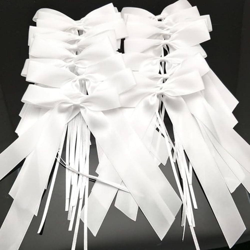 Antennenschleifen Autoschleifen Hochzeit Satinband Hochzeitsschleifen Autoschmuck Handgemacht Deko Schleifen Cremeweiß für Tisch Party Geburtstag Hochzeitsdeko Zimmerdeko 200 Stück 12cm*22cm