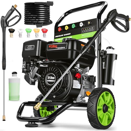 Professional 4200PSI 4GPM 212CC Gas Pressure Washer, 7.0 HP Commercial Gas Power Washer with 1L Foam Bottle 5 Nozzles 25FT Hose for Home Car Fence Driveway Yard (EPA/CARB/ETL Compliant), Quick, 66LBS