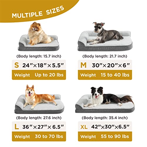 Lesure Orthopedic Dog Bed For Medium Dogs - Medium Washable Dog Beds With Waterproof Liner And Removable Cover - L Chaise Pet Beds With Cozy Faux Fur Linen Fabric, 30X20 Inch, Grey #TOP5