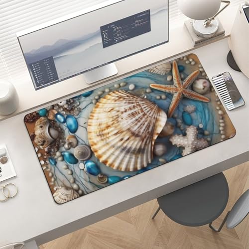 Desk Pad Protector 24x12 Inch Extended Ocean Shell Art miniatura 6