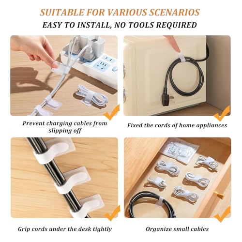 36PCS Cable Organizer Hook and Loop Cable Ties, Self Adhesive Hook and Loop Cable Straps Sticky-back Cable Management Cord Organizer Cable Clip for Household & Office Essentials (White*36) miniatura 5