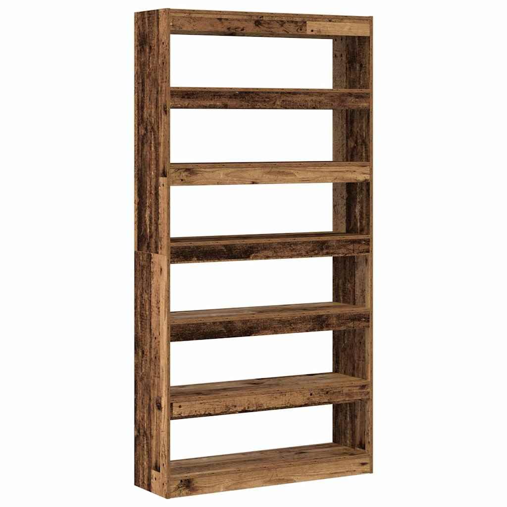 Regał na książki z drewna odpadowego, materiał drewnopochodny, 100 x 30 x 198 cm, z 6 półkami, wszechstronne miejsce do przechowywania do salonu, biura, sypialni, nowoczesne wzornictwo