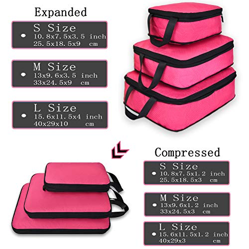 YZAOLL 3 Set/6 Set/7 Set Compression Packing Cubes Travel Accessories Expandable Packing Organizers,Travel Essentials for Carry on 6 Set RoseGray4