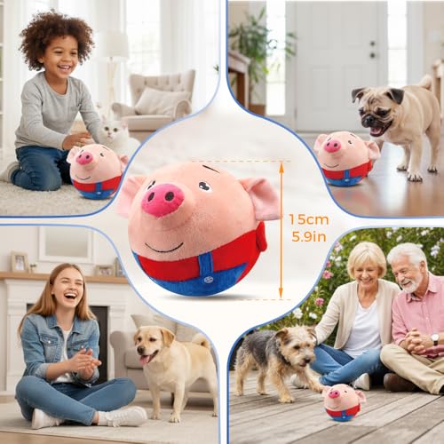 Interactive Dog Toys, Active Moving Pet Plush Toy, 2026 Upgraded Rechargeable Squeaky Dog Ball Toy with Recording Sound, Washable Cartoon Pig Plush Toy for Dogs Puppies (Blue)