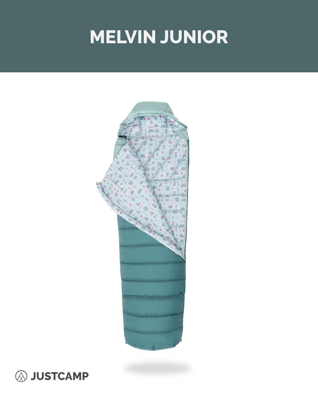 Justcamp Melvin Junior Kinderschlafsack Jungs & Mädchen (100-150 cm Körpergröße), Outdoor Schlafsack Kinder Camping
