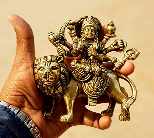Estatua Dorada de Maa Durga de Bronce 12 cm miniatura 4