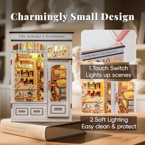 Kit de rincón de libros CUTEBEE librería en miniatura de madera para montar 3
