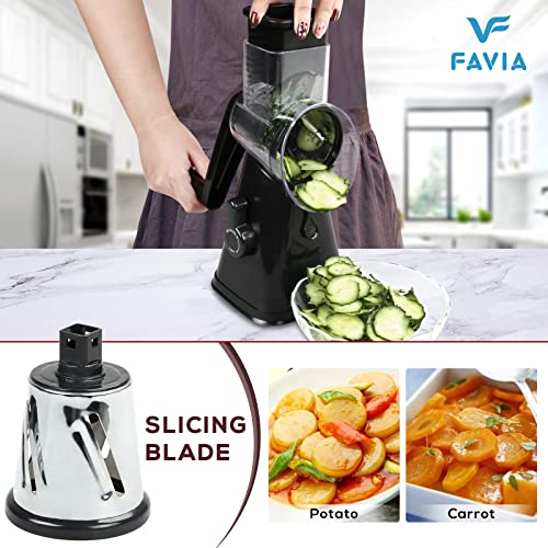 Favia Rotary Cheese Grater With Handle - Vegetable Shredder With 3 Stainless Steel Drum Blades, Round Mandoline Slicer Nuts Grinder, Bpa Free Dishwasher Safe (Black) #TOP5
