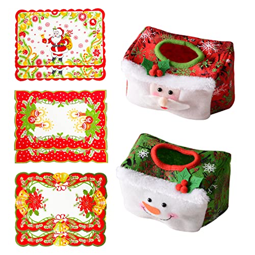 Fiyuer 6PCS Tapis de Table de Noël napperon lavables Napperon Décoration antidérapants Set de Table Noel Rouge rectangulaire et 2 boîtes de mouchoirs de Noël Cover