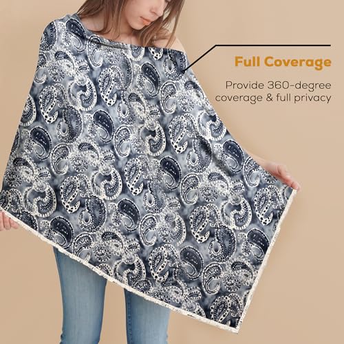Image of Pepperika Rayon Nursing Cover for Breastfeeding Mother Multiuse Poncho Style Shawl Feeding Cover for Nursing Mom Scarf with Buttons Cotton Feeding Apron (Pack of 1) Multicolour /Blue