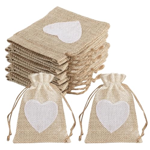 20 Pcs Sacs en Lin, Petits Pochon Tissu, Sachets en Jute, Sac Jute Dragees, Petit Sac pour Offrir, Sacs Cadeaux pour Bijoux Anniversaire Mariage Fête, 10 x 8 cm