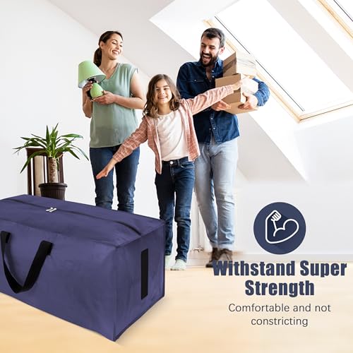 Image of HOMESURE 12 Pack Large Strong Moving Bags with Zippers & Carrying Handles - Water-Resistant - Heavy Duty Storage Tote for Space Saving, Fold Flat, Alternative to Moving Box (Blue)