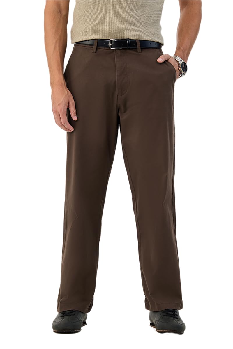 snitch Men Casual Wear Chinos | Baggy Fit Wide-Leg Solid Trousers | Stretchable Cotton Blend Pants for Summer Outings-picture-15