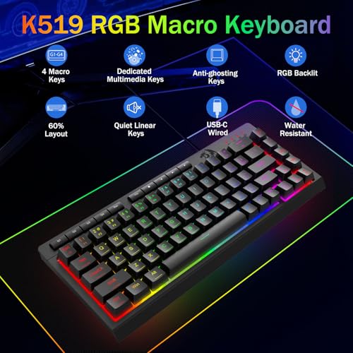 Image of Redragon Wired Gaming Keyboard, RGB Backlit, 60% Compact Membrane Keyboard