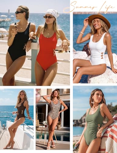 UMIPUBO Women's One Piece Swimsuit Scoop Neck Metallic Ring Side Cutout | Bathing Suit with Adjustable Straps, Removable Pads and Front and Back Lining for Beach Vacations, Pool Days and Resort Wear — view 5