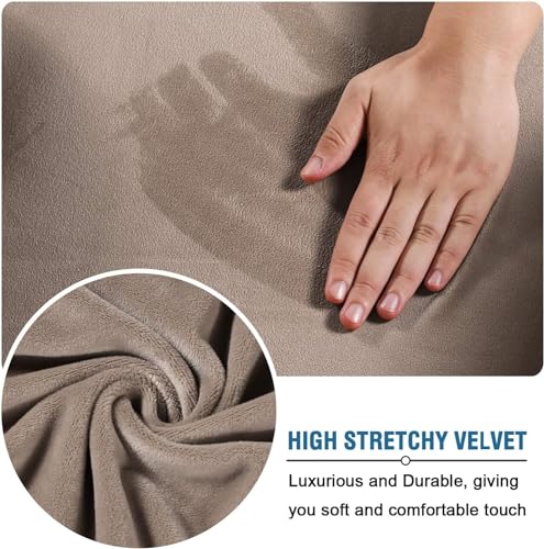 Housse canapé velours extensible 2 places taupe protège meuble - 5