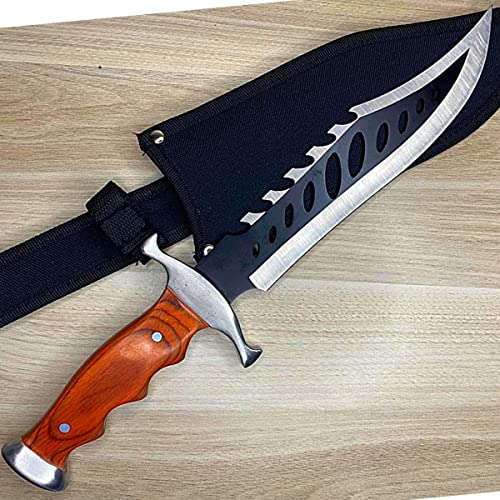 Faca Facão Rambo Militar Tático Muito Afiado Camping Caça Pesca Bushcraft Serrilhado Aço 440