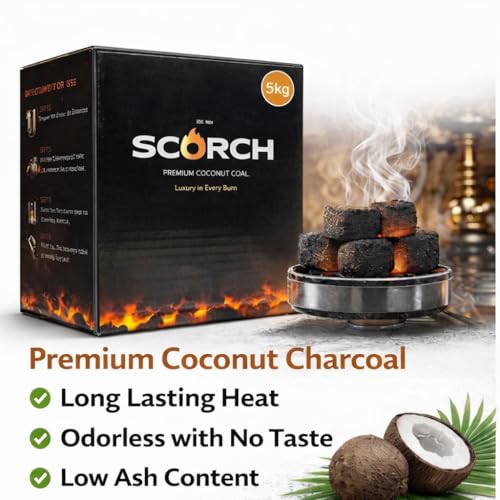 Image of Scorch Premium BBQ Charcoal Briquettes (5KG) - Smokeless Koyla /Coal for Cooking, Tandoor, Grilling & Camping, Long-Lasting Heat Shell Coal