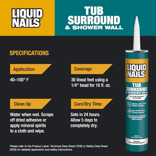 Image of Tub Surround 10 oz Bright White Low VOC Interior Tub and Shower Adhesive, 6 Pack