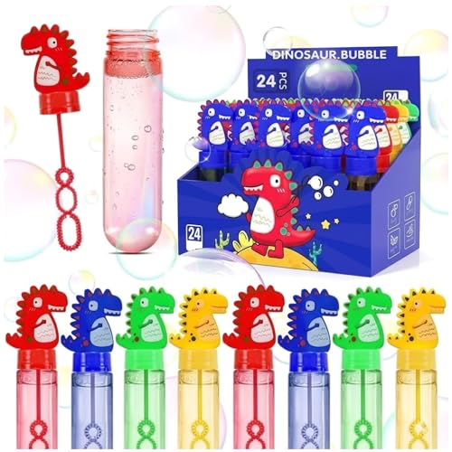 TOY GARDEN Dinosaur Toys 24Pcs Dinosaur Bubble Wands Dino Bubbles Party Favors for Boys and Girls Assorted Color Bubble Wands for Dino Themed Birthday Gifts and Outdoor Activities