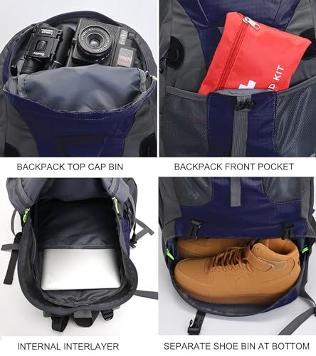 Bseash 50L Hiking Backpack, Water Resistant Lightweight Outdoor Sport Daypack Travel Bag for Camping Climbing Skiing Cycling (Dark Purple - With Shoe Compartment) - Image 5