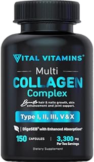 Vital Vitamins Multi Collagen Complex - Type I, II, III, V, X, Grass Fed, Non-GMO, 150 Capsules